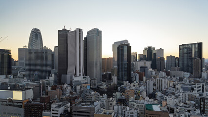 Panoramic view of Shinjuku skyscrapers at dusk