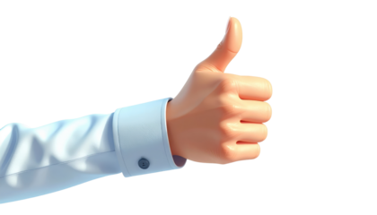 Person's hand showing a positive thumbs-up gesture on an isolated background