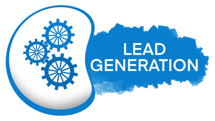 Lead Generation Blue Gears Rounded Spatter Text