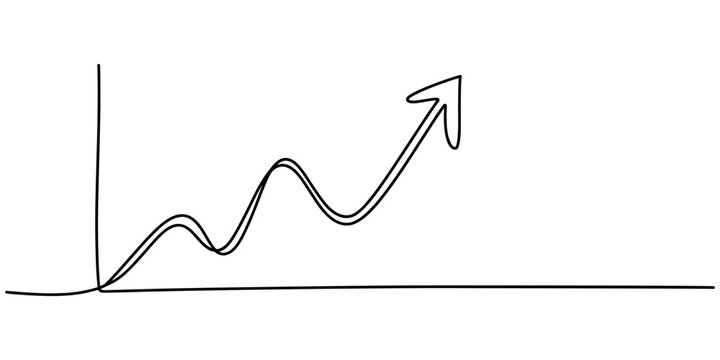 Business growth bar chart continuous one line art drawing and growth bar chart icon simple outline vector illustration.