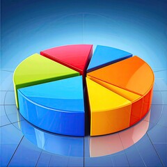 Colorful 3D pie chart on a blue background (1)