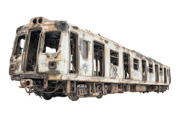 Fototapeta premium Decayed, rust-covered train car isolated against a transparent background