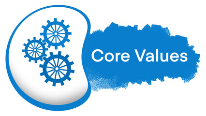 Core Values Blue Gears Rounded Spatter Text
