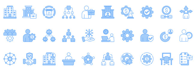 Obraz premium Business Structure Icon Set. Contains Icons That Are Relevant For Business. Designed In Vector Lineal Blue Style