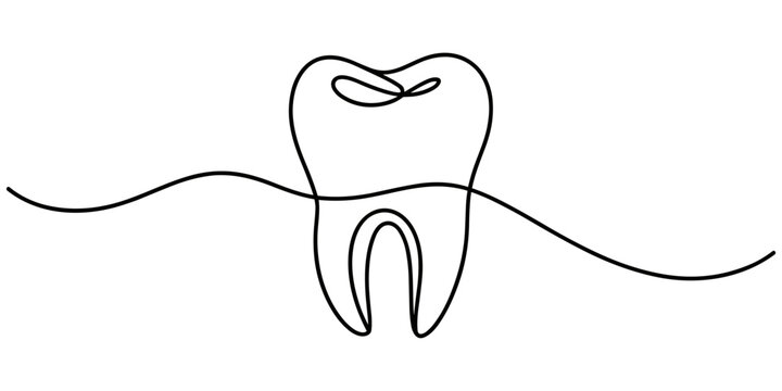 Animated self drawing of continuous line draw tooth. Full length one line animation. 4K, Animated self drawing of continuous one line drawing tooth . Campaign advertisement. Take care of the teeth.