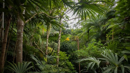 Obraz premium Lush Tropical Jungle Canopy with Dense Foliage & Vibrant Greenery