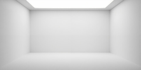 Empty Plain White Room Background A simple, empty, bright white room with seamless walls and floor, evenly lit, providing