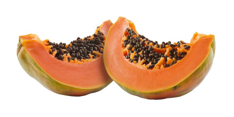 papaya slices isolated on white background