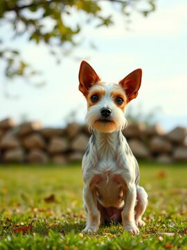 Small, spunky terrier with silky coat posing outdoors,  tiny dog,  pet