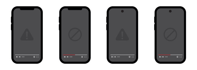 Video player error on phone screen template icon, vector illustration