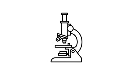 Obraz premium A black and white line drawing of a microscope. It has multiple lenses and knobs, illustrating a basic science tool. The style is simple