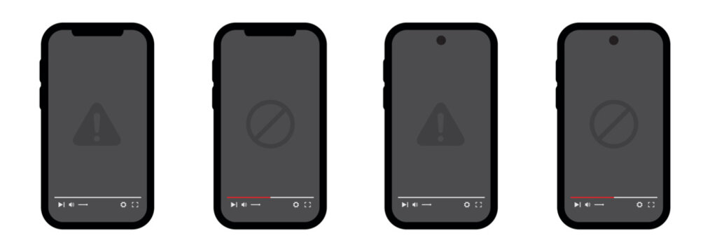 Video player error on phone screen template icon, vector illustration