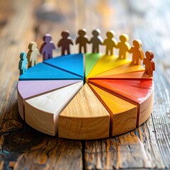 Colorful pie chart with wooden people