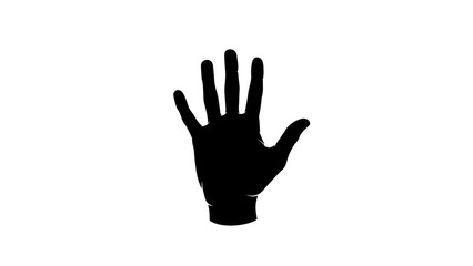 Fototapeta premium A black silhouette of an open human hand, fingers outstretched, against a white background. The palm is facing upwards