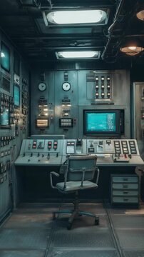 Vertical Shot. Vintage control room with equipment