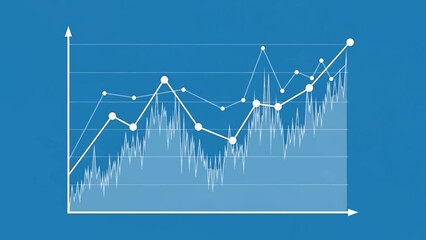 Naklejka premium A blue-toned illustration depicting financial data represented by line and area graphs, depicting trends and changes over a period