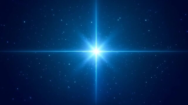 Bright star shines against dark blue background in outer space