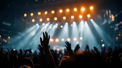 Crowd of concertgoers enjoying a vibrant performance in a lively concert hall filled with energy and music in the evening