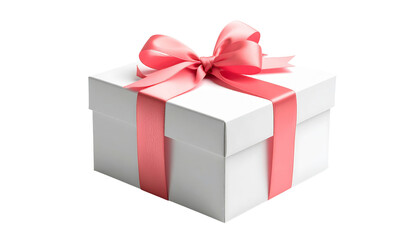 Obraz premium Elegantly Wrapped White Gift Box with Pink Ribbon and Bow for Special Occasions