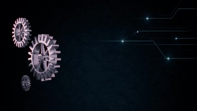 Rotating Metal Gears on Dark Technology Background &ndash; Alternative View