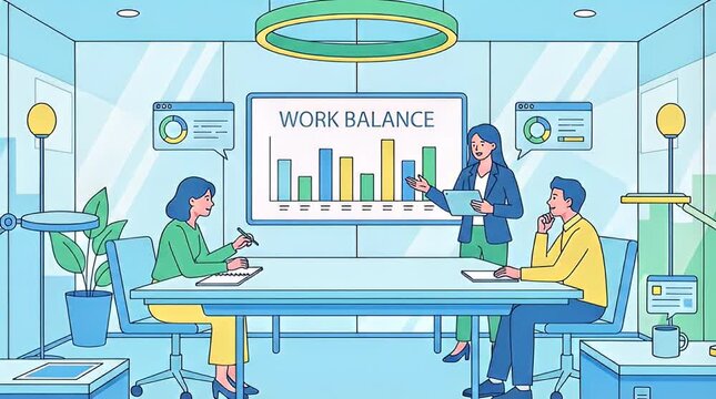 Modern office meeting depicting work balance and team collaboration