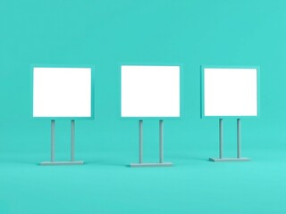 Three blank sign boards on turquoise background