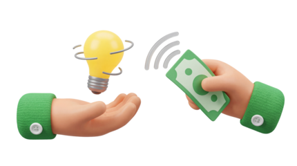 Business Concept: 3D Rendered Hands Symbolize Innovative Idea Monetization and Value Exchange