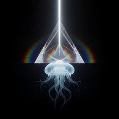 Prism Jellyfish Light Beam Crystal Pyramid Spectral Rainbow Physics Abstract Science Marine Biology Conceptual Art