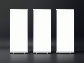 Three empty roll-up banners