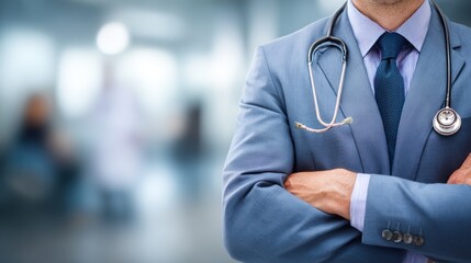 Professional Doctor in Formal Attire with Stethoscope in Clinic