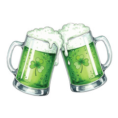 Watercolor Green Beer Mugs Toast for St. Patrick's Day