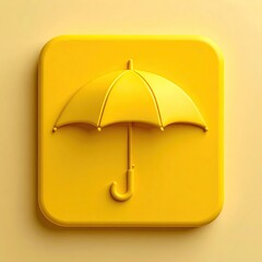 Yellow, 3D-rendered umbrella icon on a square, minimalist design
