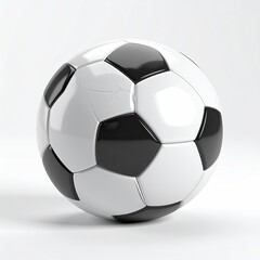 Classic soccer ball, black and white, centered on a bright white background