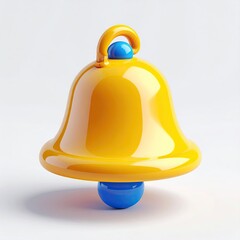 Shiny, 3D render of a yellow bell with blue handle and base