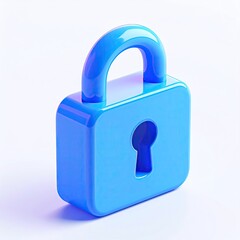 3D rendering of a bright blue padlock on a white, minimalist background