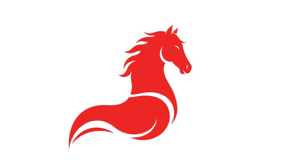 A red fire horse silhouette with a flowing mane and tail, symbolizing Chinese New Year 2026, set against a clean white background with red envelopes nearby. © Jangkrik