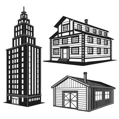 Fototapeta premium Three different types of buildings