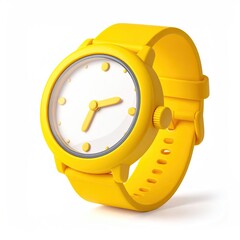 Bright yellow watch with a white face on a white background