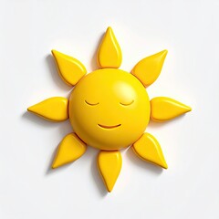 Smiling cartoon sun with closed eyes radiating rays on a white background