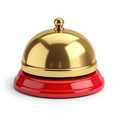 Shiny gold bell sits on a red base, isolated on white