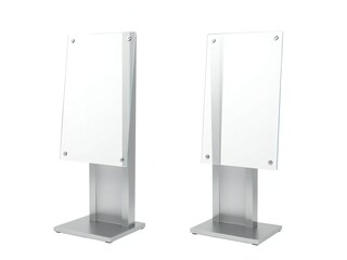 Clear acrylic sign holders on metal stands