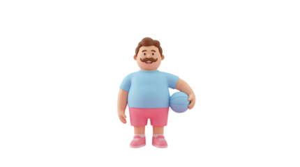 Smiling 3D cartoon man with mustache in casual attire holding a light ball