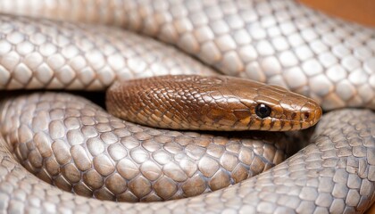 Fototapeta premium Close-up of a Brown Snake Coiled and Ready to Strike.