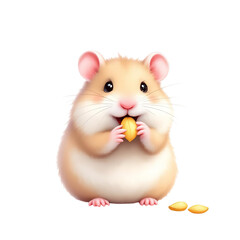 A cute hamster eating a seed on transparent background