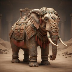 Elephant Statue Ancient Stone Armor Sculpture Temple Relic Desert History Art