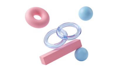 Dynamic 3D render of abstract geometric shapes floating in a minimalist digital space.