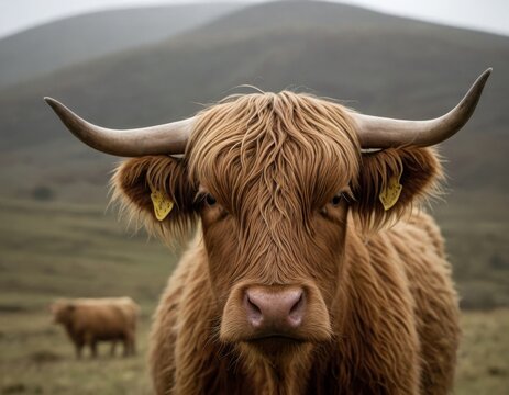 Highland Rind im Fokus mit beeindruckenden H&ouml;rnern in der weiten schottischen Landschaft