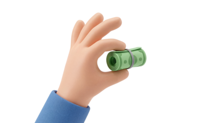 Cartoon Hand Holding Rolled Green Currency Notes: A Symbol of Financial Growth