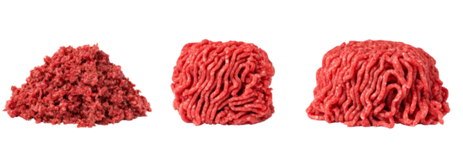 Fresh ground beef on transparent background food photography kitchen setting close-up