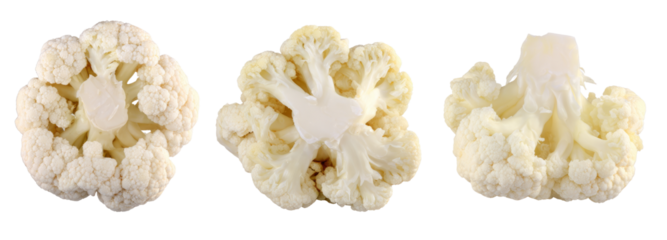 Cauliflower varieties on transparent background culinary focus studio setting close-up view